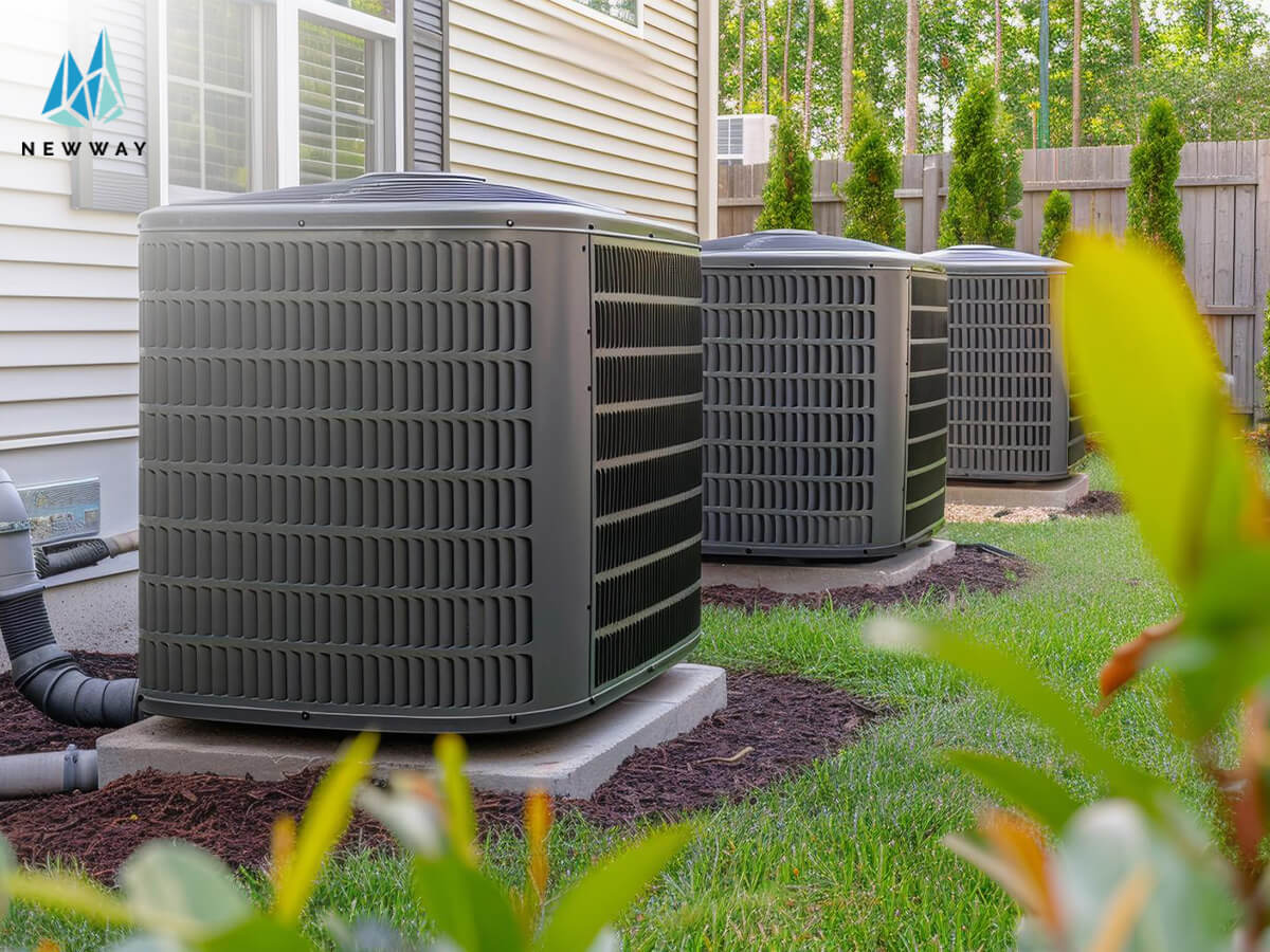 Chilled water air conditioning system outside of a house