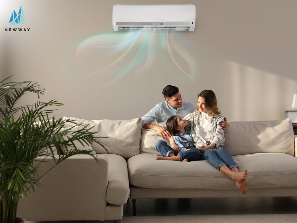 Family enjoying cool air conditioning indoors