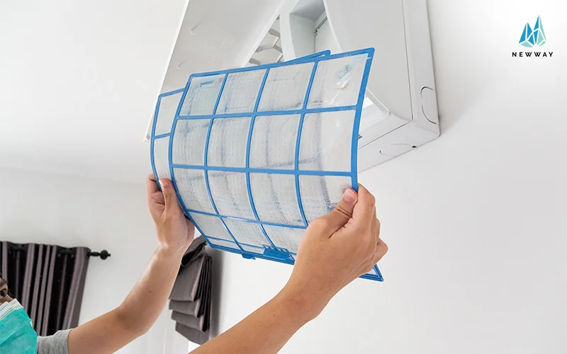 Removing air filter during air conditioner troubleshooting process